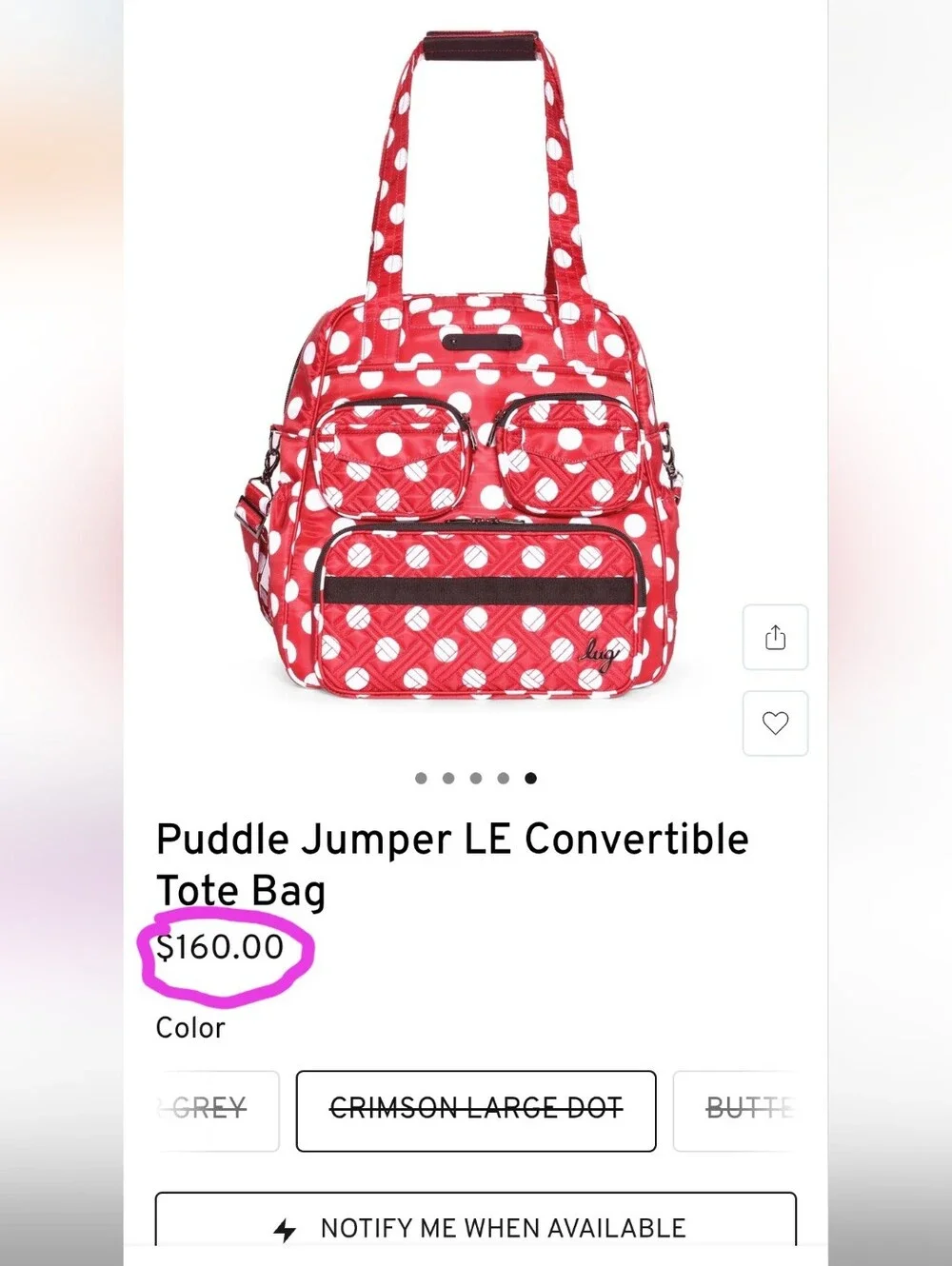 lug Red and White Polka Dot Quilted Tote Bag